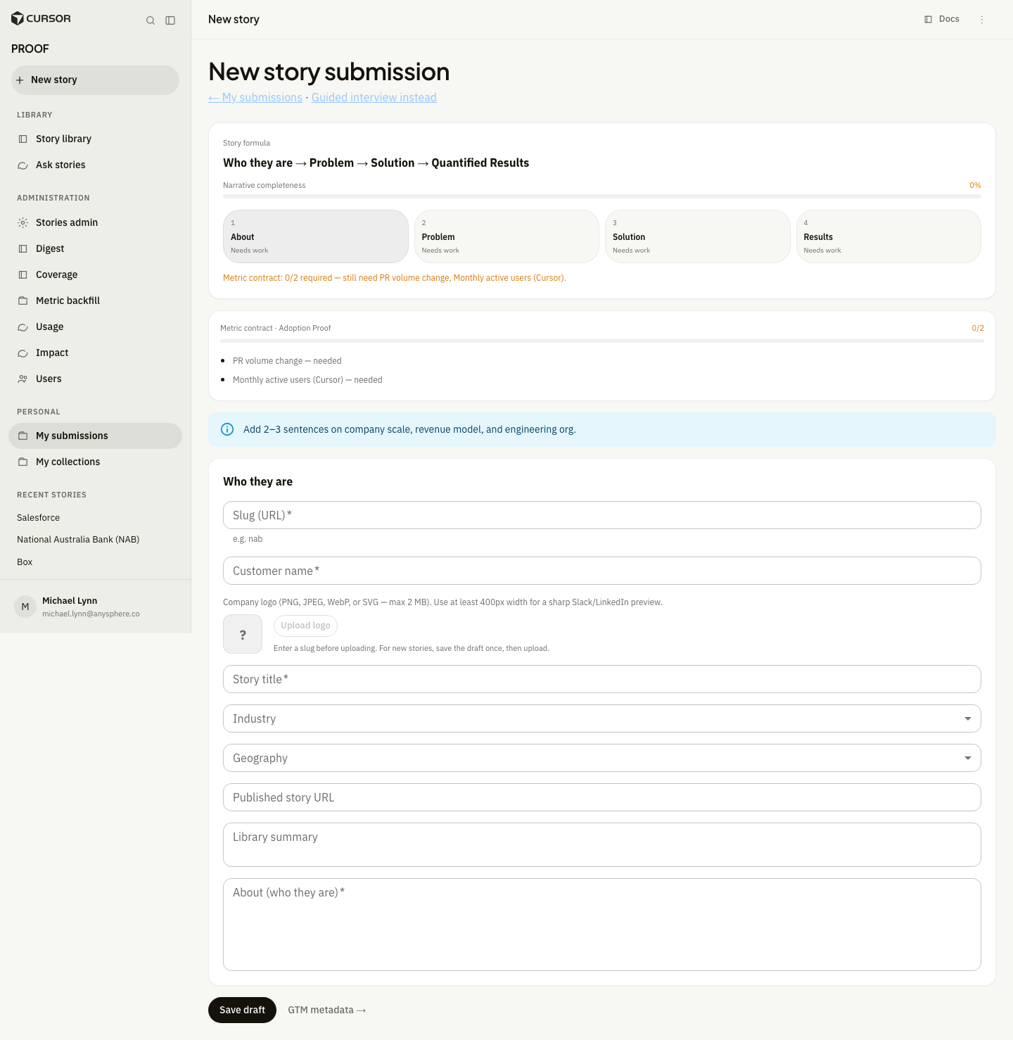New story editor view for contributors